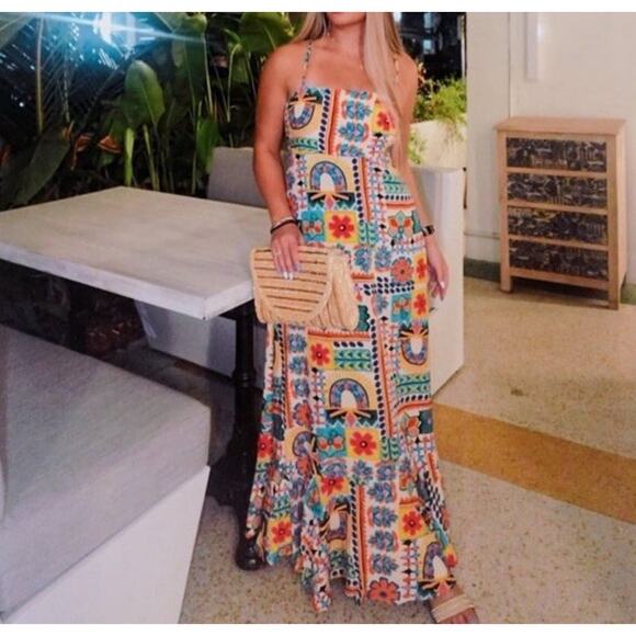 PAPER HEART Anthropologie Vacation Resort Tropical Print Maxi Dress S - Picture 1 of 7